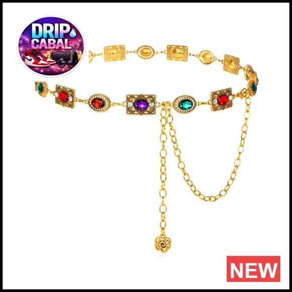 Accessories - Vintage Western Concho Chain Belt Rhinestone Goho Metal Waist Accessory
